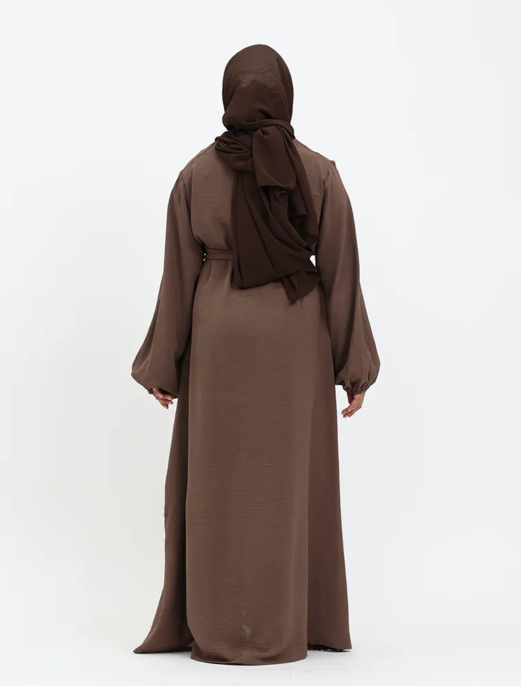 Mocha Linen Feel Essential Girls Abaya
